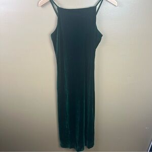 Vintage Y2K Emerald Green Velvet Slip Dress Halter Neck Women's Size 3/4